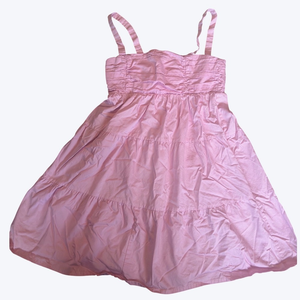 Zara Pink Tiered Mini Dress Sleeveless Smocked Ruched Bodice Cotton Blend Medium